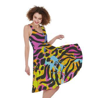 Colorful Zebra Leopard Pattern Print Sleeveless Knee Length Dress | Newhawaiianshirts DE