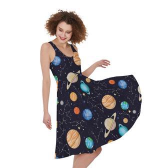 Constellations And Planets Pattern Print Sleeveless Knee Length Dress | Newhawaiianshirts AU