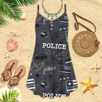 Cool USA Police Flag Spaghetti Strap Summer Dress | Newhawaiianshirts UK