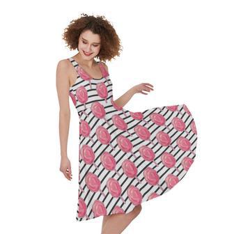 Cotton Candy Striped Pattern Print Sleeveless Knee Length Dress | Newhawaiianshirts UK