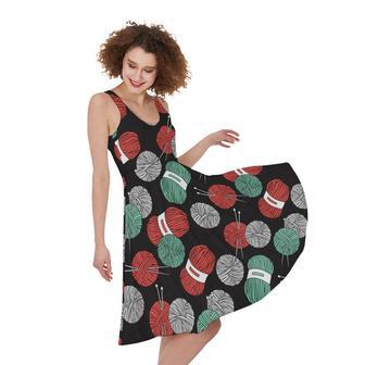 Crochet Yarn Pattern Print Sleeveless Knee Length Dress | Newhawaiianshirts UK