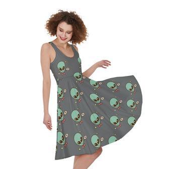 Cute Alien With Bow Tie Print Sleeveless Knee Length Dress | Newhawaiianshirts AU