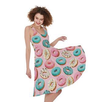 Cute Donut Pattern Print Sleeveless Knee Length Dress | Newhawaiianshirts AU