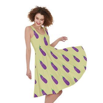 Cute Eggplant Pattern Print Sleeveless Knee Length Dress | Newhawaiianshirts