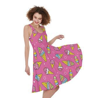 Cute Ice Cream Pattern Print Sleeveless Knee Length Dress | Newhawaiianshirts CA