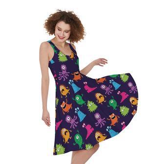 Cute Monster Pattern Print Sleeveless Knee Length Dress | Newhawaiianshirts