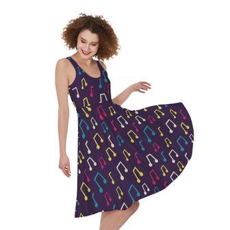 Cute Music Notes Pattern Print Sleeveless Knee Length Dress | Newhawaiianshirts CA