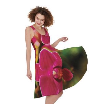 Cute Orchid Print Sleeveless Knee Length Dress | Newhawaiianshirts AU