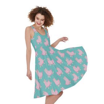 Cute Pink Llama Pattern Print Sleeveless Knee Length Dress | Newhawaiianshirts AU