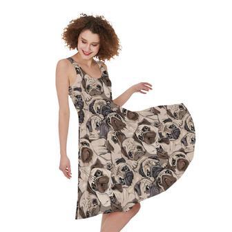 Cute Pug Pattern Print Sleeveless Knee Length Dress | Newhawaiianshirts AU