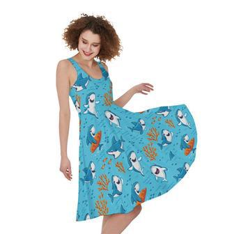 Cute Shark Pattern Print Sleeveless Knee Length Dress | Newhawaiianshirts