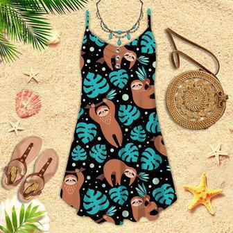 Cute Sloth On Tropical Forest Spaghetti Strap Summer Dress | Newhawaiianshirts DE