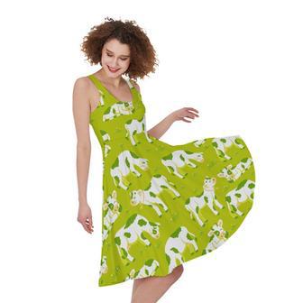 Cute Smiley Cow Pattern Print Sleeveless Knee Length Dress | Newhawaiianshirts DE