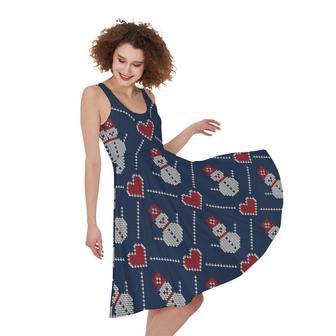 Cute Snowman Knitted Pattern Print Sleeveless Knee Length Dress | Newhawaiianshirts DE