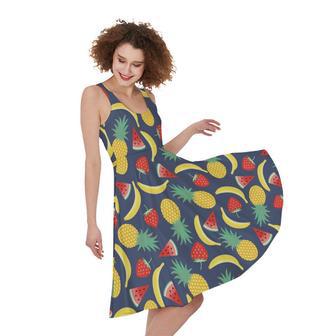 Cute Tropical Fruits Pattern Print Sleeveless Knee Length Dress | Newhawaiianshirts CA