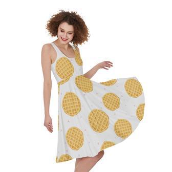 Cute Waffle Pattern Print Sleeveless Knee Length Dress | Newhawaiianshirts DE