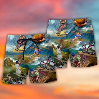 Cycling And Basketball Moutain Painting Lover Beach Short | Newhawaiianshirts CA