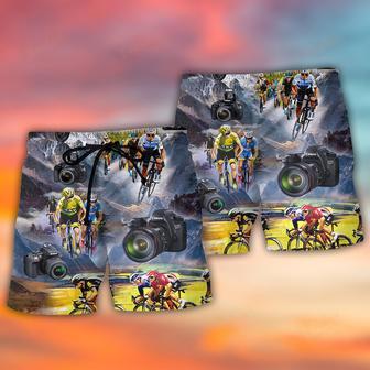 Cycling And Photography Lover Moutain Painting Beach Short | Newhawaiianshirts UK