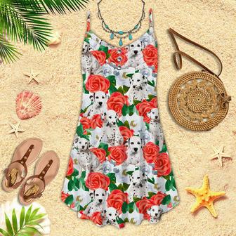 Dalmatins Dog In Red Flowers Spaghetti Strap Summer Dress | Newhawaiianshirts CA