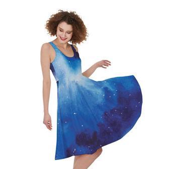 Dark Blue Galaxy Space Print Sleeveless Knee Length Dress | Newhawaiianshirts