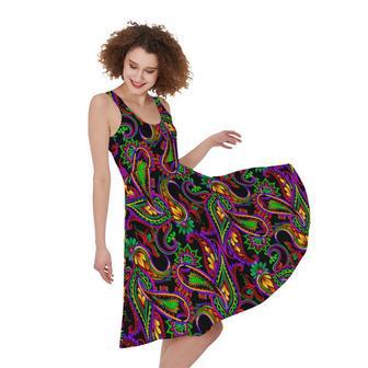 Dark Bohemian Paisley Pattern Print Sleeveless Knee Length Dress | Newhawaiianshirts