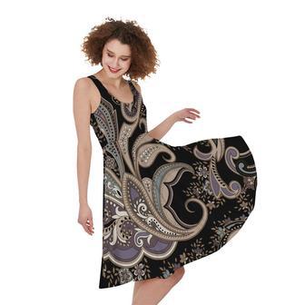 Dark Brown Paisley Pattern Print Sleeveless Knee Length Dress | Newhawaiianshirts CA