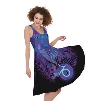 Dark Capricorn Zodiac Sign Print Sleeveless Knee Length Dress | Newhawaiianshirts CA