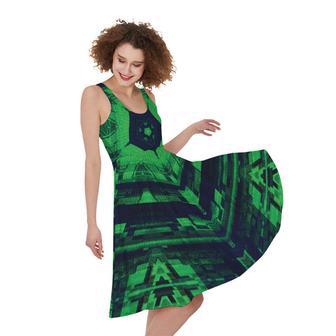 Dark Green Kaleidoscope Print Sleeveless Knee Length Dress | Newhawaiianshirts UK