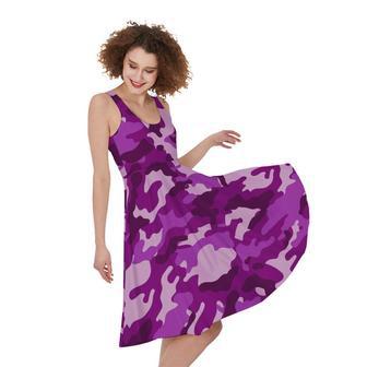 Dark Purple Camouflage Print Sleeveless Knee Length Dress | Newhawaiianshirts