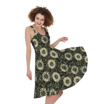 Dark Sunflower Pattern Print Sleeveless Knee Length Dress | Newhawaiianshirts