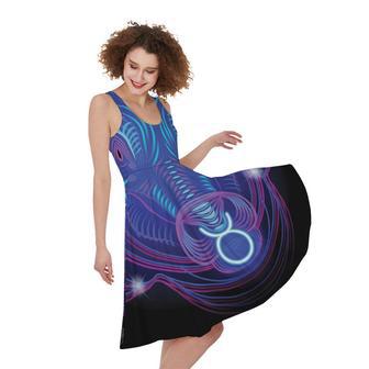 Dark Taurus Zodiac Sign Print Sleeveless Knee Length Dress | Newhawaiianshirts AU