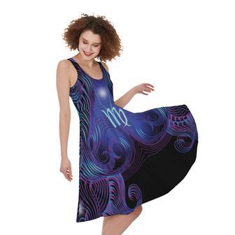 Dark Virgo Zodiac Sign Print Sleeveless Knee Length Dress | Newhawaiianshirts DE