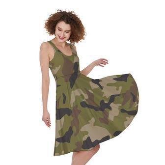 Desert Green Camouflage Print Sleeveless Knee Length Dress | Newhawaiianshirts