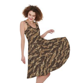 Desert Tiger Stripe Camouflage Print Sleeveless Knee Length Dress | Newhawaiianshirts UK