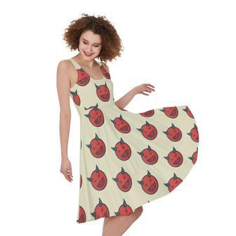 Devil Emoji Pattern Print Sleeveless Knee Length Dress | Newhawaiianshirts DE