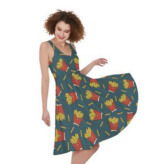 Doodle French Fries Pattern Print Sleeveless Knee Length Dress | Newhawaiianshirts