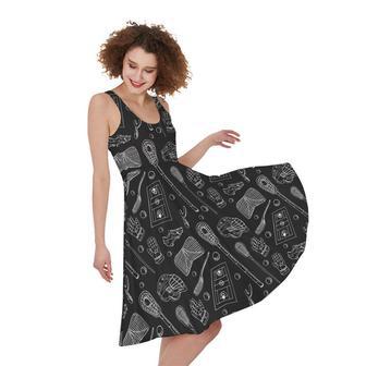 Doodle Lacrosse Pattern Print Sleeveless Knee Length Dress | Newhawaiianshirts CA