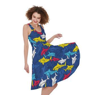 Doodle Shark Pattern Print Sleeveless Knee Length Dress | Newhawaiianshirts AU