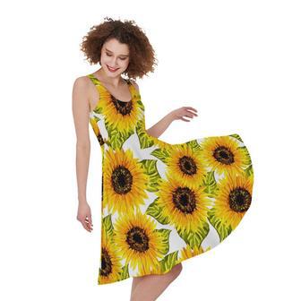 Doodle Sunflower Pattern Print Sleeveless Knee Length Dress | Newhawaiianshirts DE