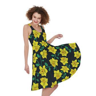 Drawing Daffodil Flower Pattern Print Sleeveless Knee Length Dress | Newhawaiianshirts