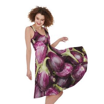 Eggplant Print Sleeveless Knee Length Dress | Newhawaiianshirts DE