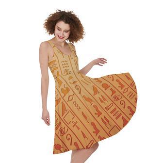 Egyptian Hieroglyphs Symbol Print Sleeveless Knee Length Dress | Newhawaiianshirts CA