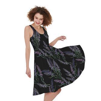 Embroidery Lavender Pattern Print Sleeveless Knee Length Dress | Newhawaiianshirts UK