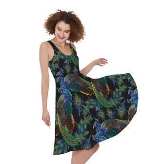 Embroidery Peacock Pattern Print Sleeveless Knee Length Dress | Newhawaiianshirts CA