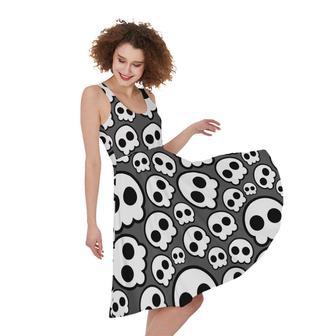 Emo Skull Pattern Print Sleeveless Knee Length Dress | Newhawaiianshirts AU