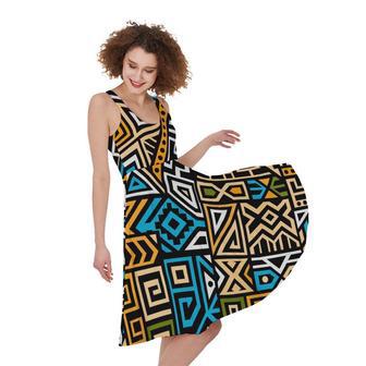 Ethnic Aztec Geometric Pattern Print Sleeveless Knee Length Dress | Newhawaiianshirts