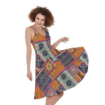 Ethnic Floral Patchwork Pattern Print Sleeveless Knee Length Dress | Newhawaiianshirts UK