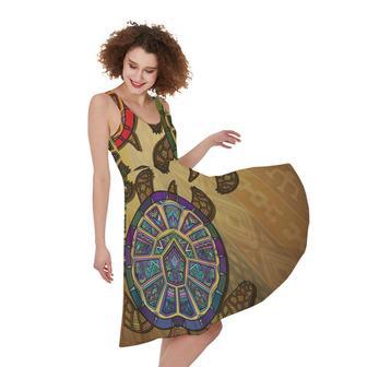 Ethnic Sea Turtles Print Sleeveless Knee Length Dress | Newhawaiianshirts DE