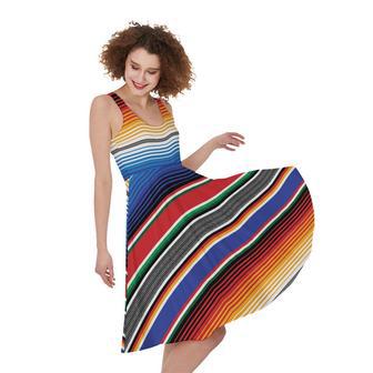 Ethnic Serape Blanket Stripe Print Sleeveless Knee Length Dress | Newhawaiianshirts DE