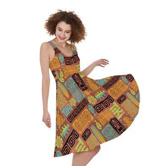 Ethnic Tiki Pattern Print Sleeveless Knee Length Dress | Newhawaiianshirts AU